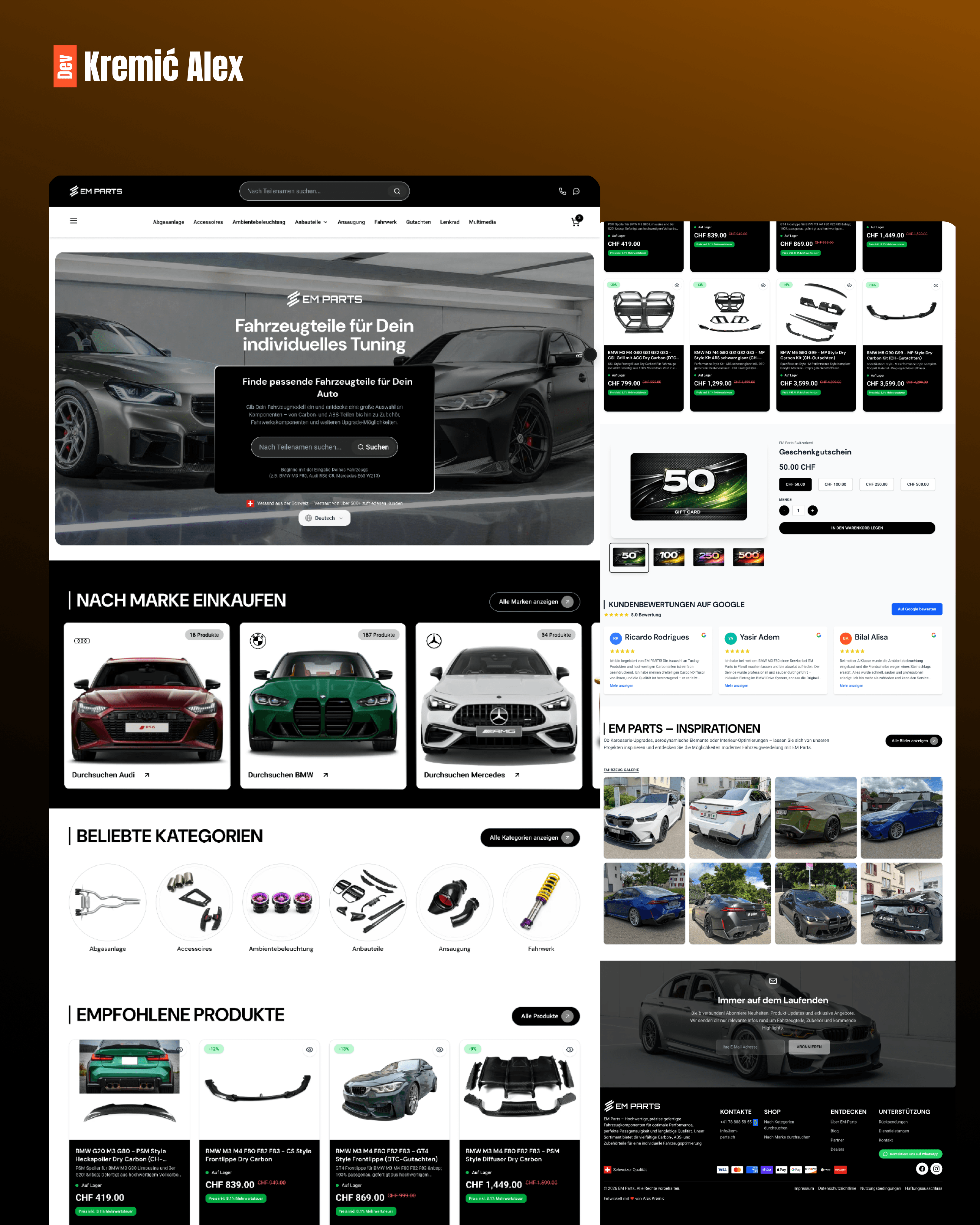 EM Parts Switzerland, UI design